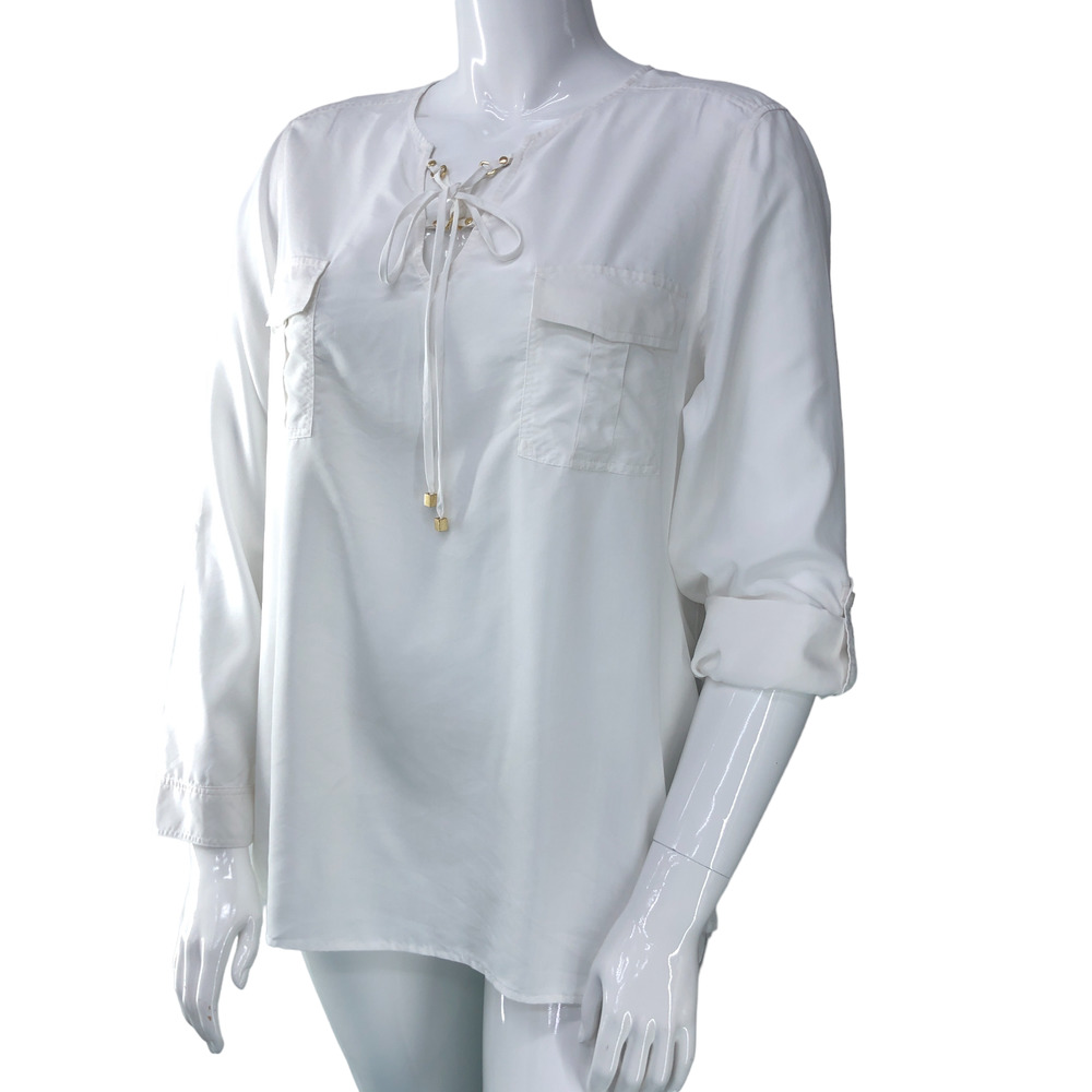 Chicos Womens Size 3 US 16 XL Blouse White Lace Up Casual Utility Top *TINY FLAW